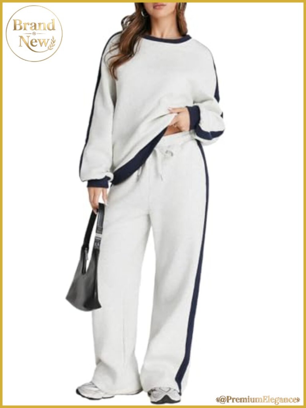 Fleece Sweatsuit Set 2 Piece Long Sleeve Crewneck High Waist Lounge